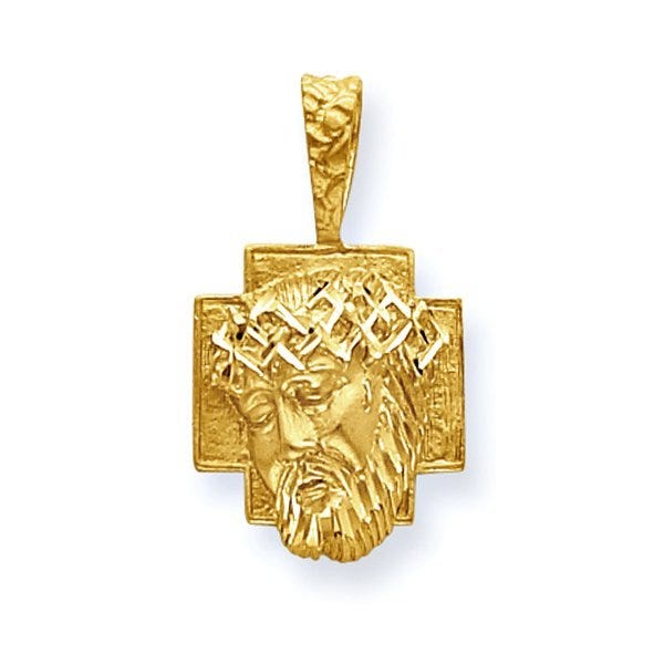 14K Gold Christ Head Diamond Cut Round