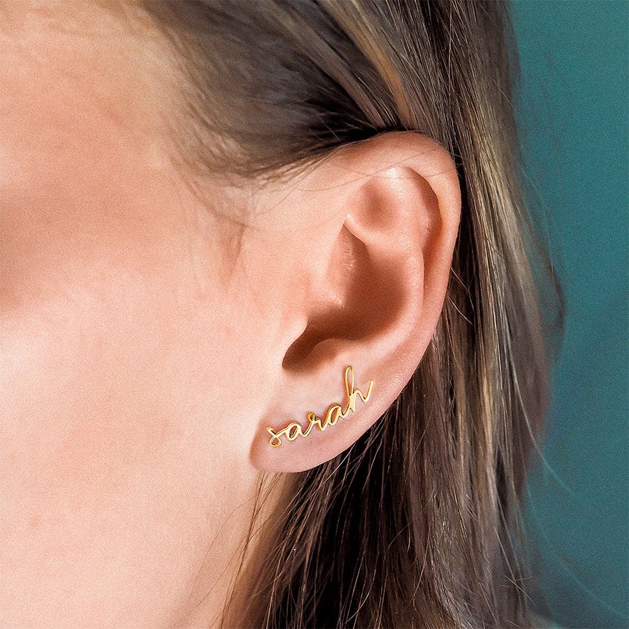 Pair Of Minimalist Script Name Earrings