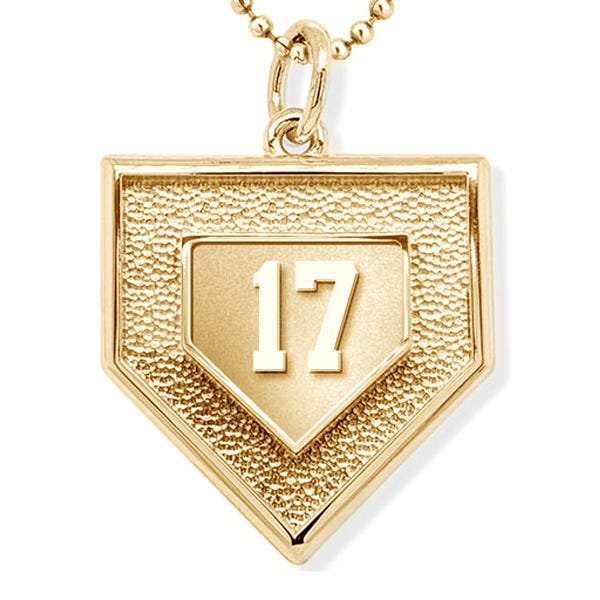 Personalized 3D Baseball Home Plate Pendant w/ Number