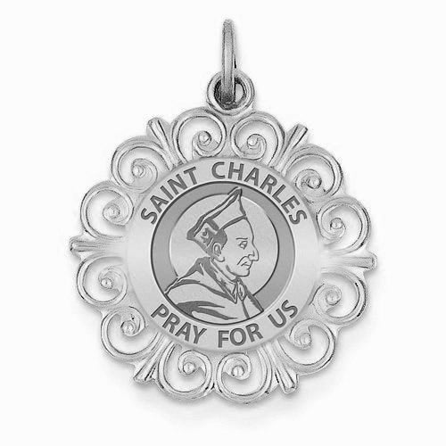 Saint Charles Borromeo Round Filigree Religious Medal  "EXCLUSIVE"