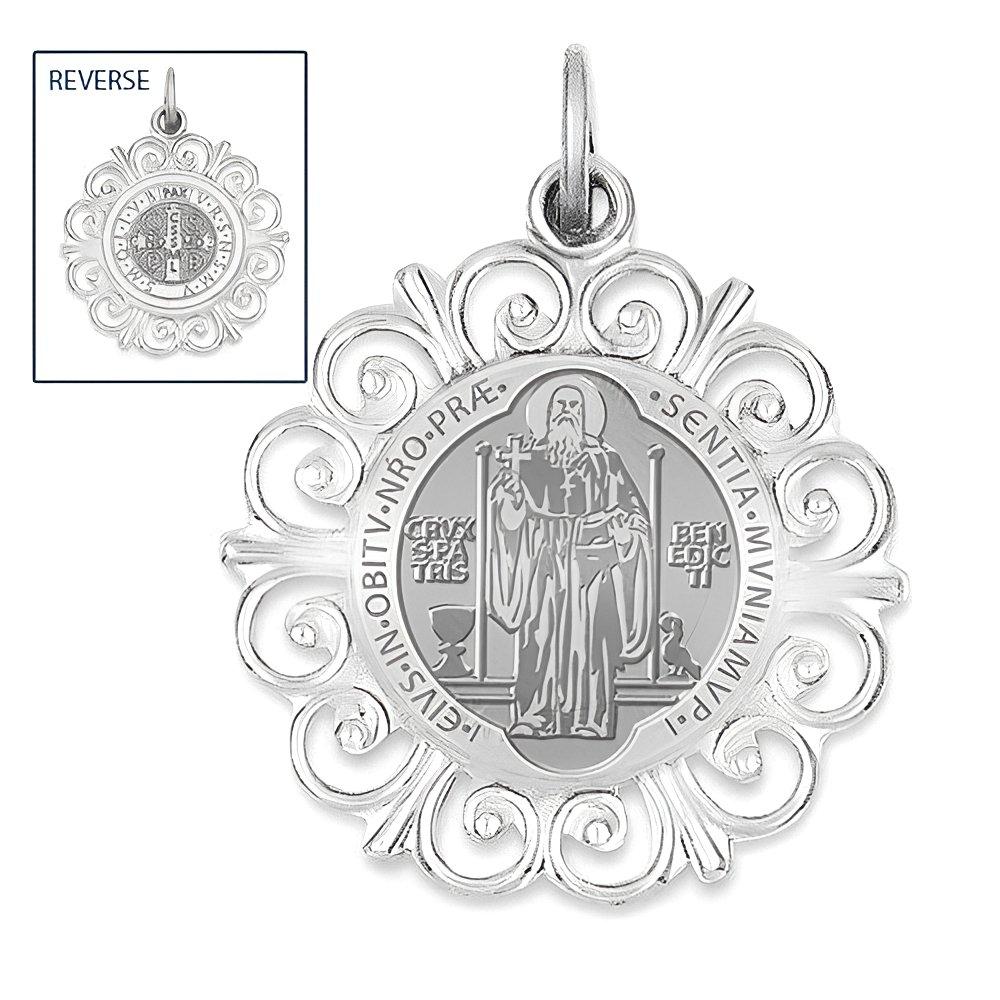Saint Bendedict Double Sided Round Filigree Religious Medal