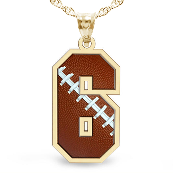 Football Color Enameled Single Number Pendant or Charm