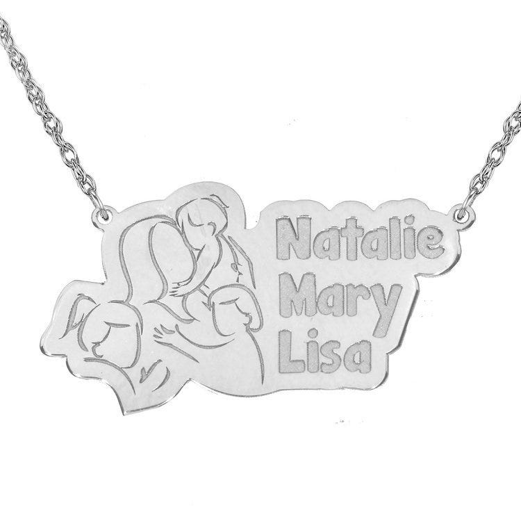 Personalized Mother & Three Daughters Pendant w/ 18" Chain