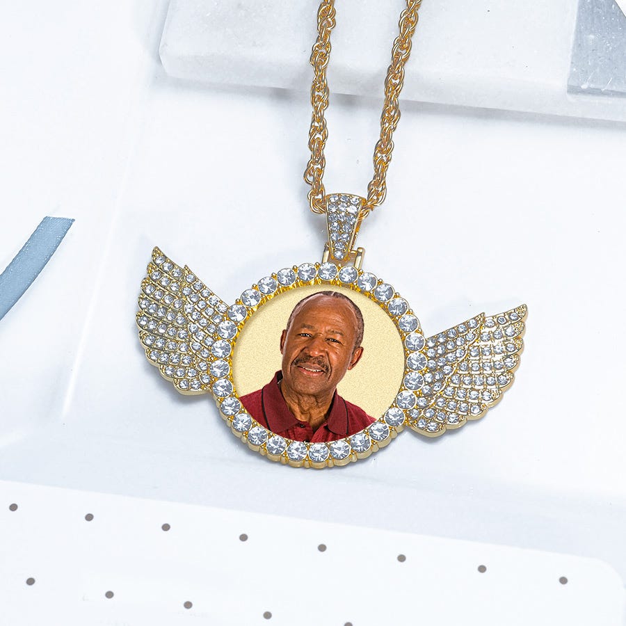 Photo Engraved Cubic Zirconia Angel Pendant