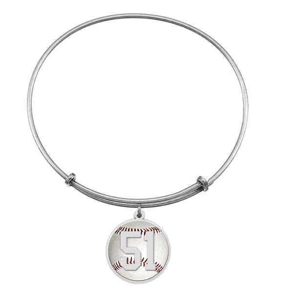 Expandable Bracelet w/ Round Baseball Sports Number Charm