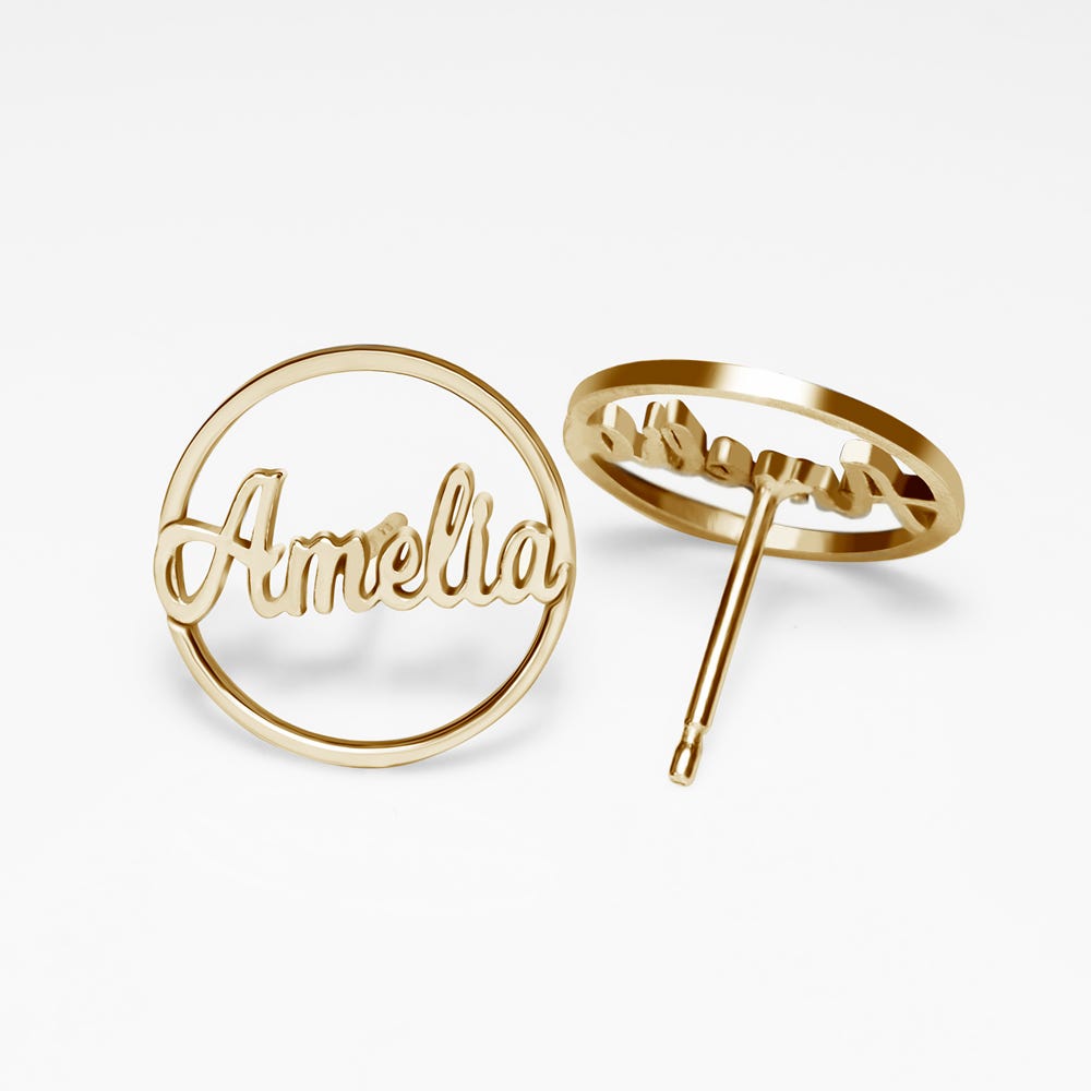 Circle Name Script Earrings