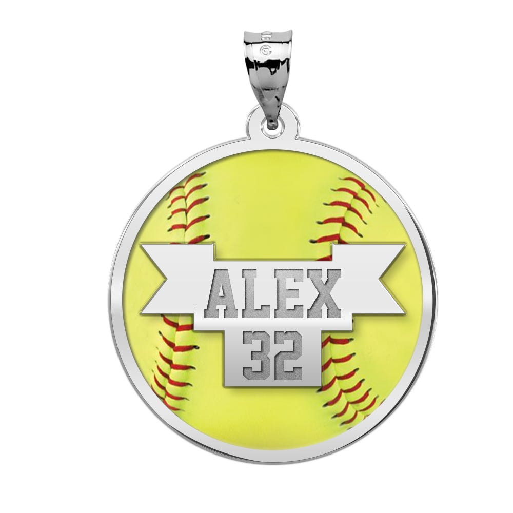 Color Enameled  Yellow Softball Pendant with Name & Number