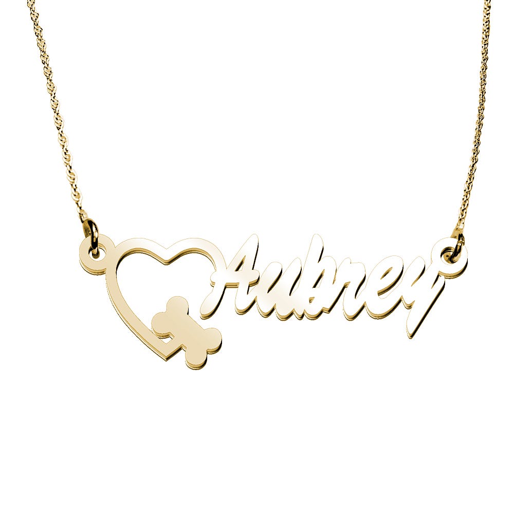 Personalized Name Necklace w/ Heart and DogBone