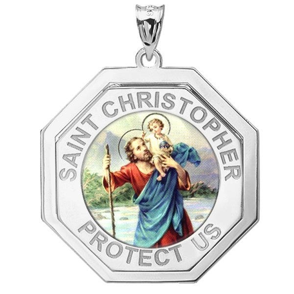 Saint Christopher Three Dimensional Premium Weight  Octagon Religious Medal - "Color EXCLUSIVE"