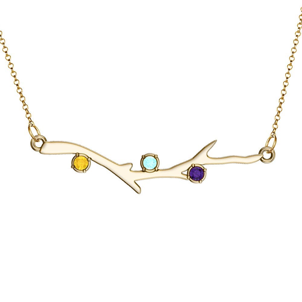 Personalized Family Tree Branch Pendant with up to 6 Birthstones w/ Chain