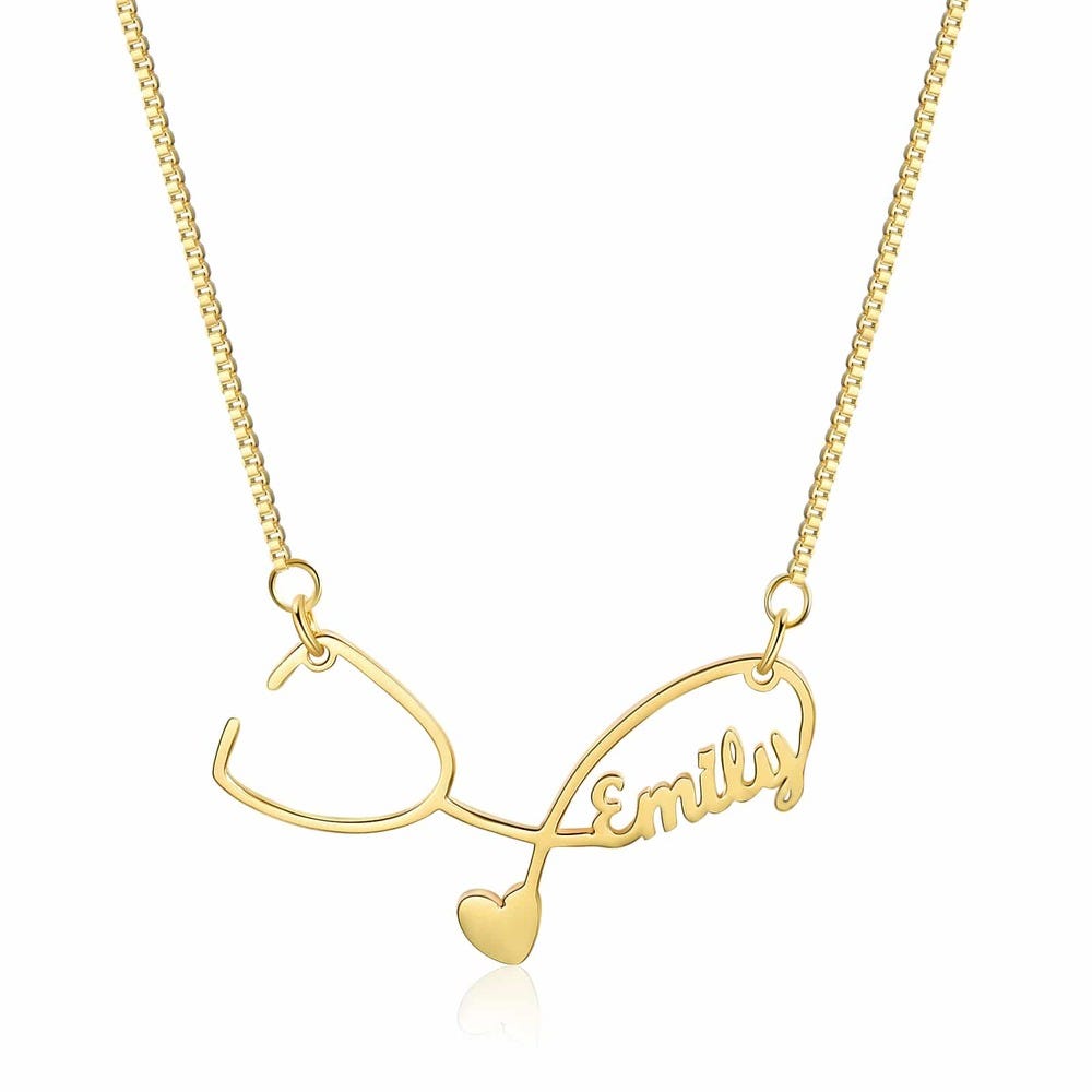 Personalized Nurse Sideways Stethoscope Name Necklace with Chain Included