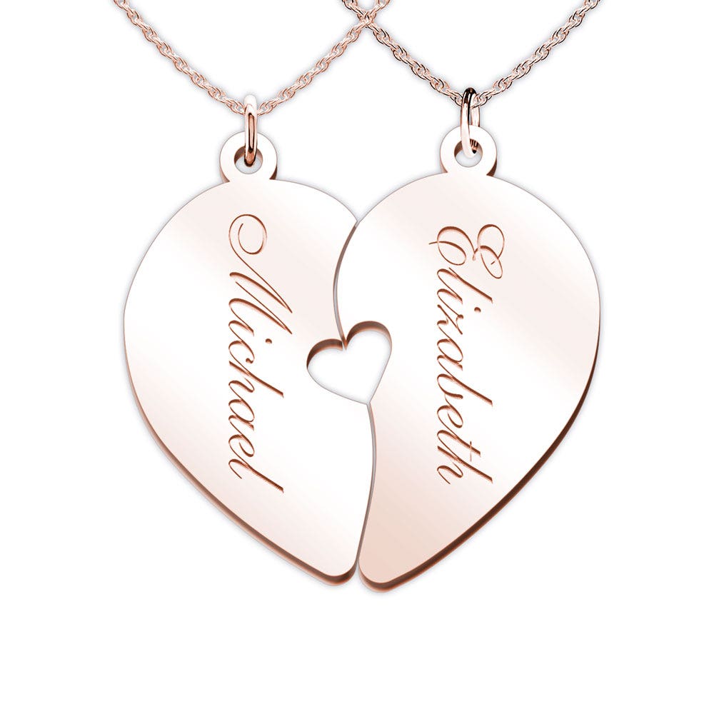 Couple's Engravable Two Halves of One Heart Pendant