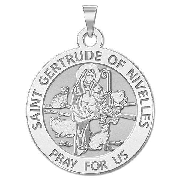 Saint Gertrude of Nivelles Round Religious Medal