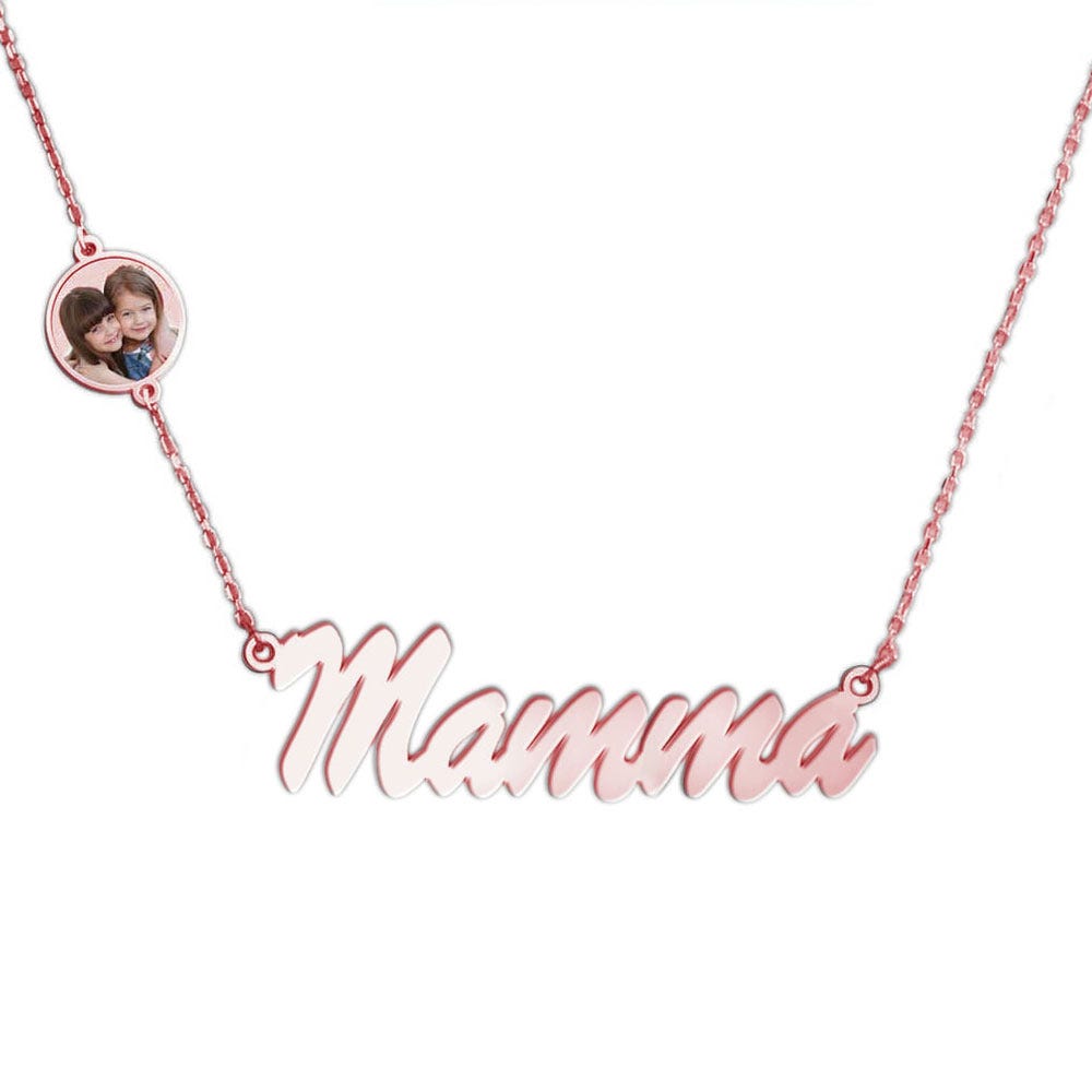 Personalized Mother Name Necklace with Round Photo Charm