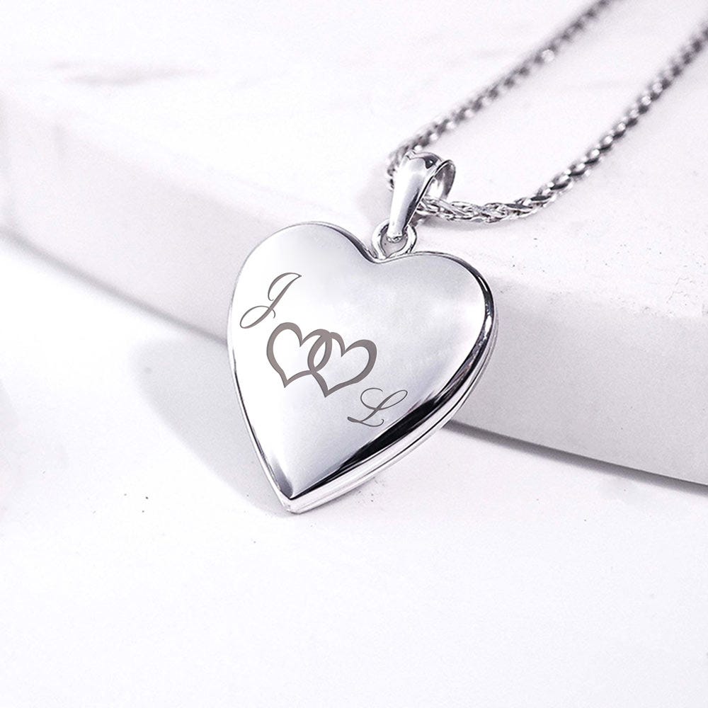 White Gold Together Forever Heart Photo Locket