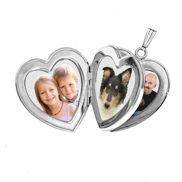 14K White Gold Heart Four Photo Locket