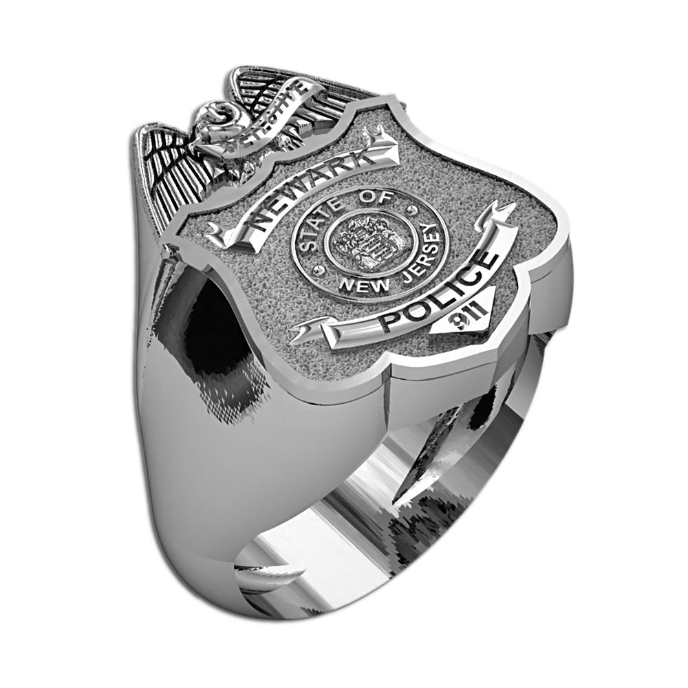 Personalized New Jersey Police Badge Ring with Number, Department and Rank