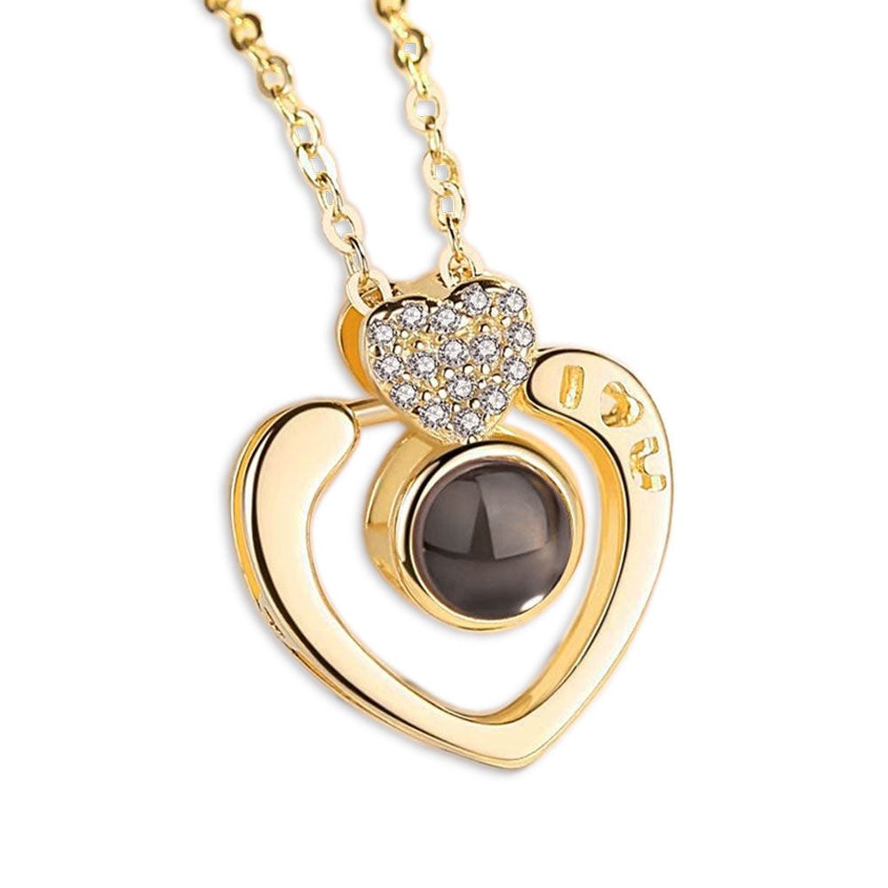 Photo Projection CZ "I HEART U" Heart Necklace & Chain