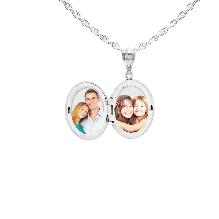 14k White Gold Large Oval Photo Locket