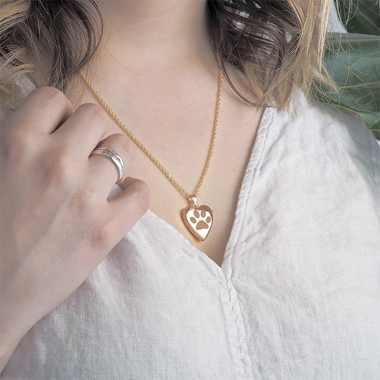 Yellow Gold Dog Paw Print Heart Photo Locket