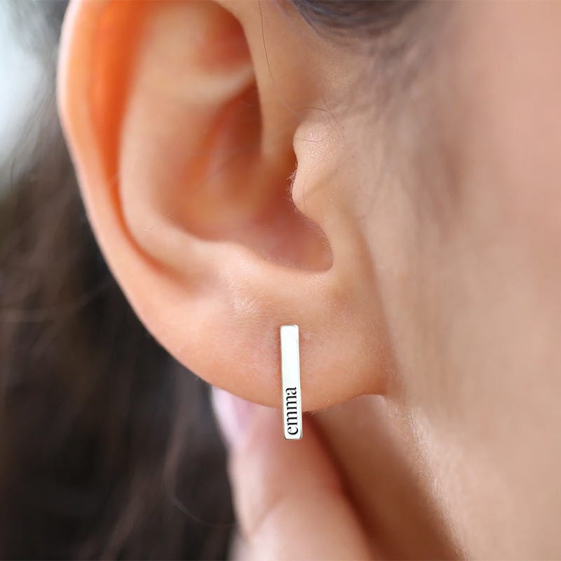 Petite Vertical Bar Name or Initial Earrings