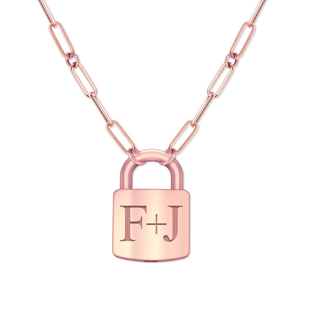 Personalized Initial Padlock Necklace with Paperclip Chain Included