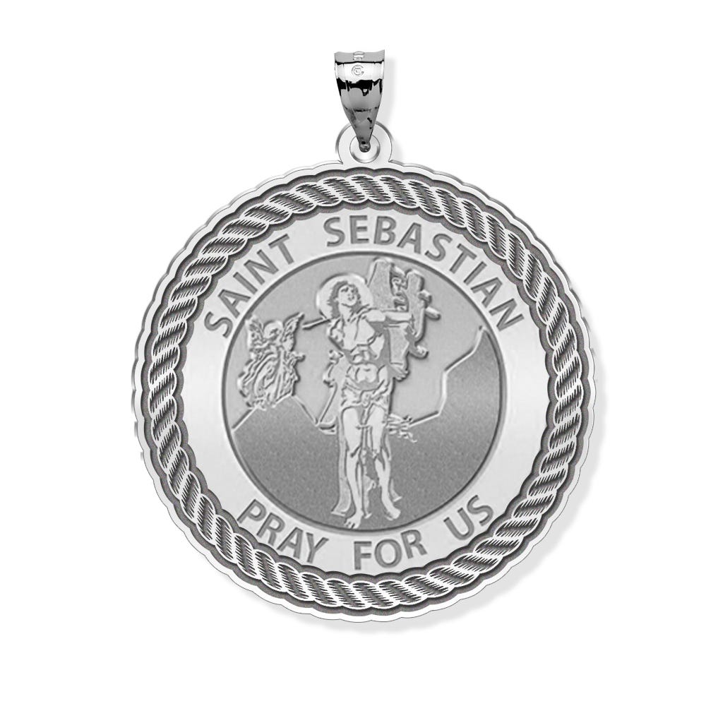 Saint Sebastian Round Rope Border Religious Medal