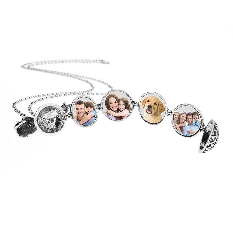 Antiqued Expandable 4 Photo Ball Locket with Chain