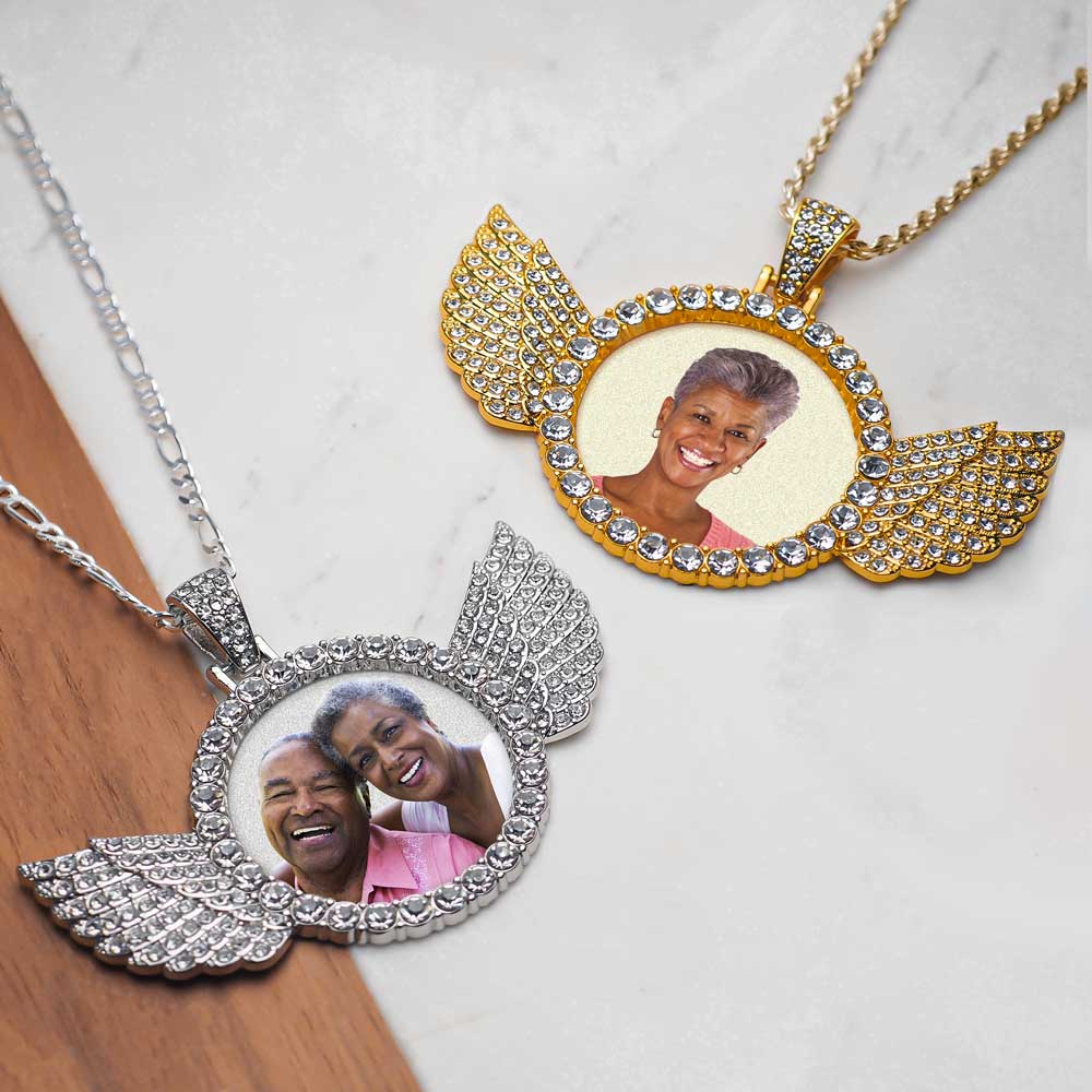 Photo Engraved Cubic Zirconia Angel Pendant