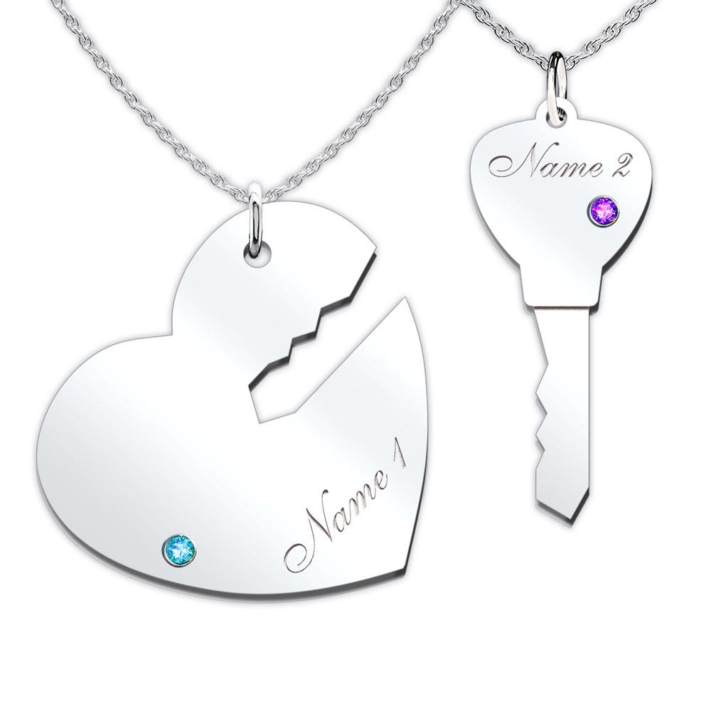 Couple's Engravable Key to My Heart Set of 2 Names Pendant