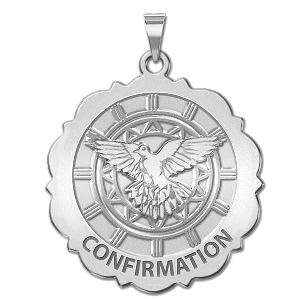 Confirmation Scalloped Round Religious Medal  - Holy Spirit Religious Medal "EXCLUSIVE"