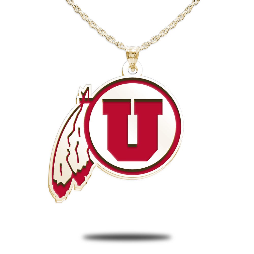 University of Utah Color Enamel Feathered U Necklace