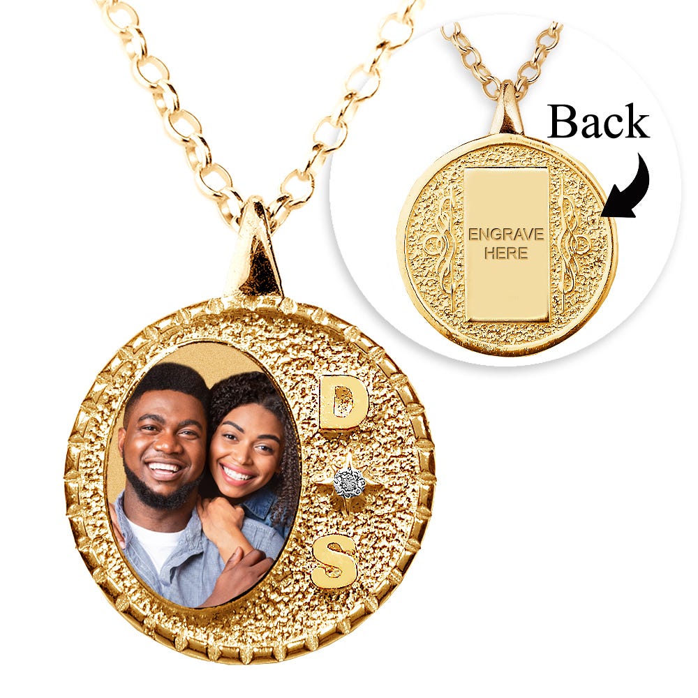 Fancy Round Border w/ Initials and Cubic Zirconias Oval Shape Photo
