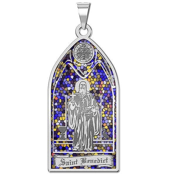 Saint Benedict - Stained Glass Religious Medal