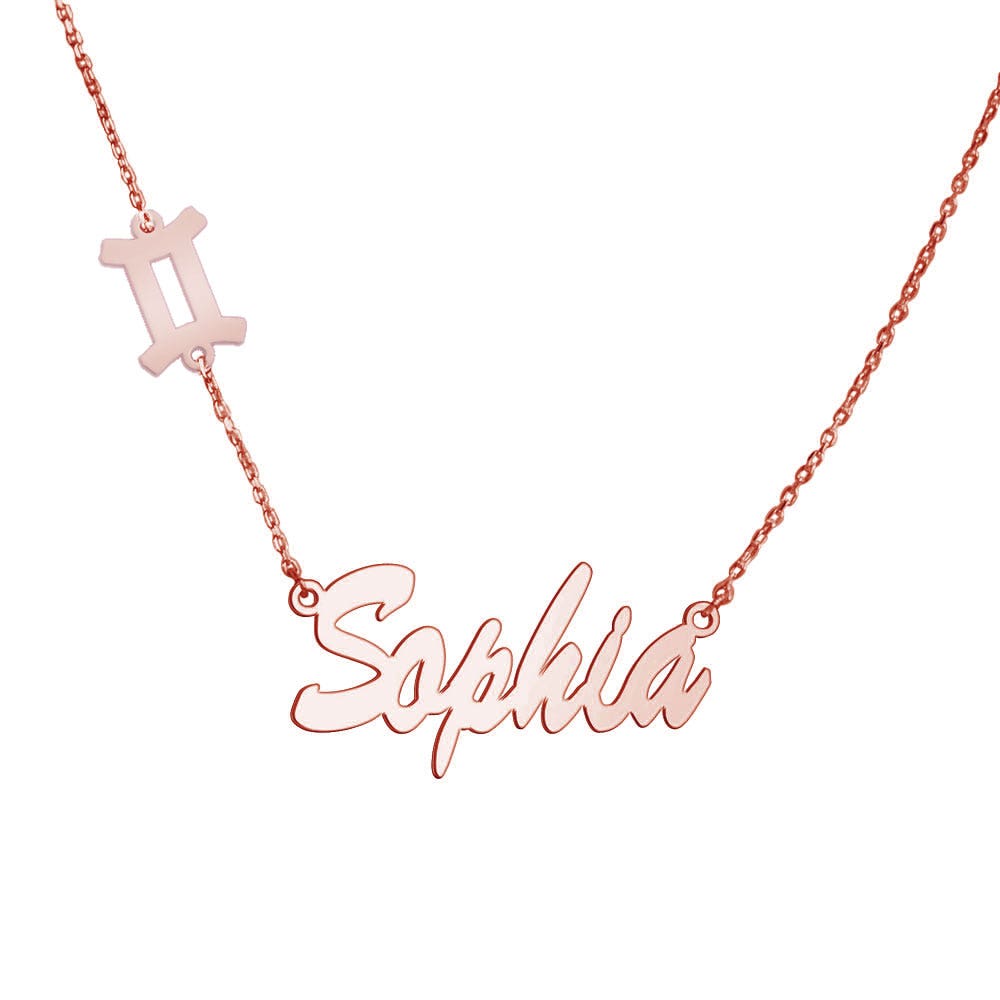Personalized Name Necklace with Zodiac Charm