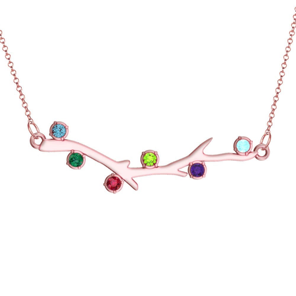 Personalized Family Tree Branch Pendant with up to 6 Birthstones w/ Chain
