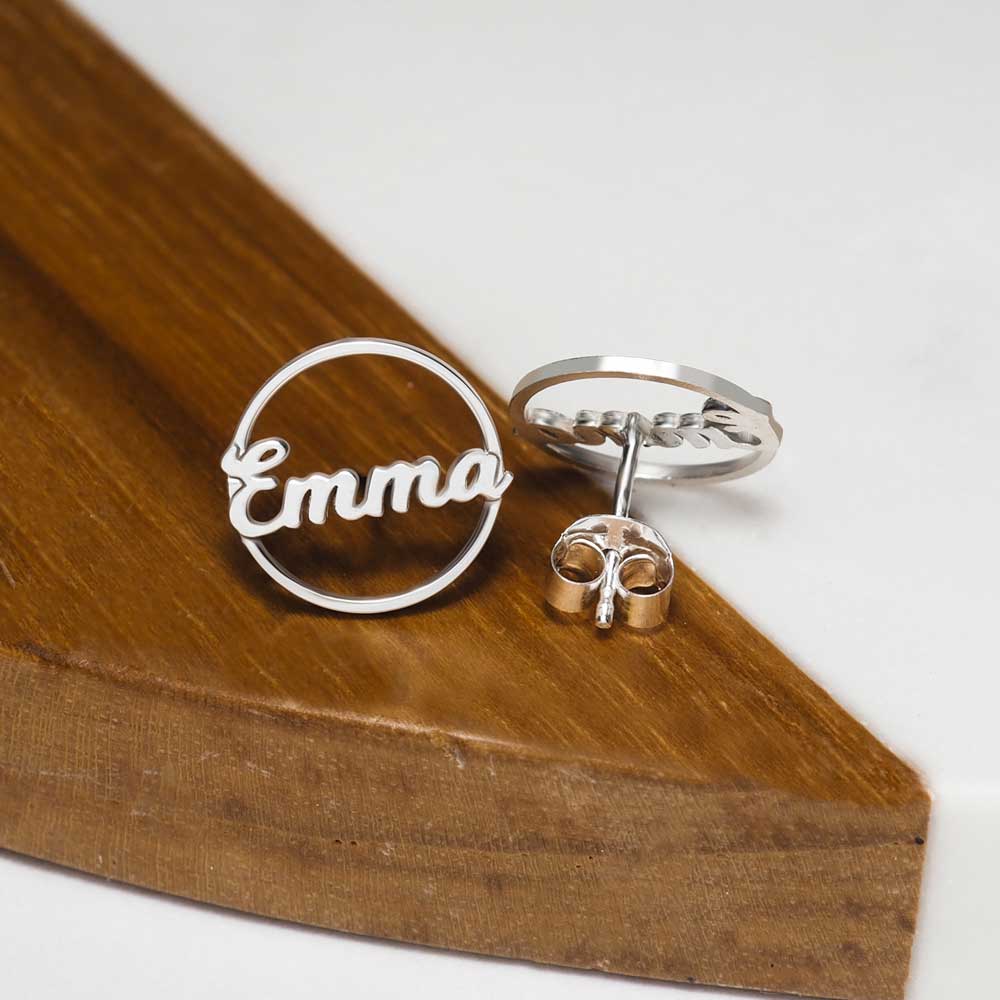 Circle Name Script Earrings