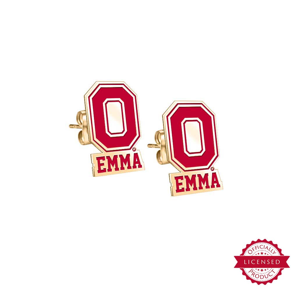 Personalized Pair of Color Enamel Ohio State O Logo with Name Earrings