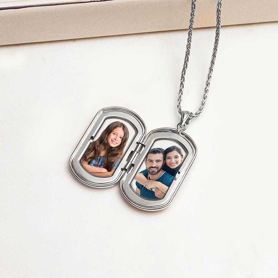 Silver Dog Tag Dog Paw Photo Locket