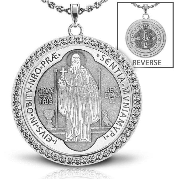 Saint Benedict Diamond Studded Round Religious Jubilee Medal