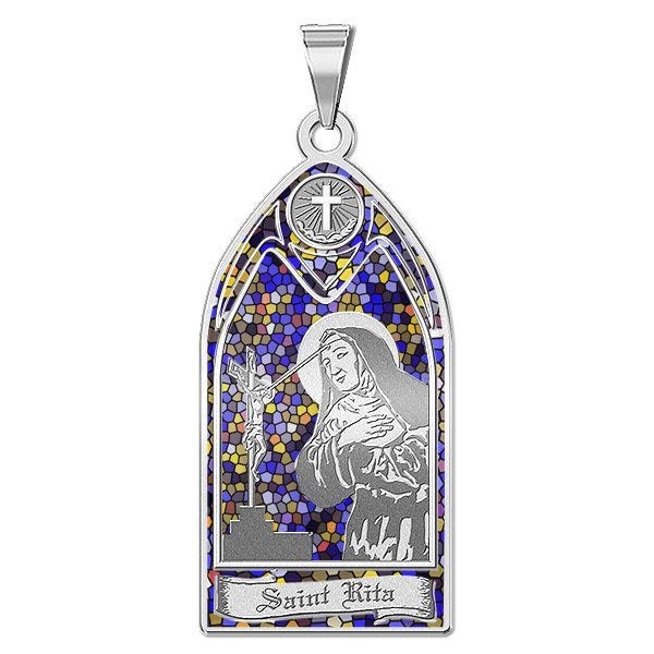 Saint Rita - Stained Glass Religious Medal