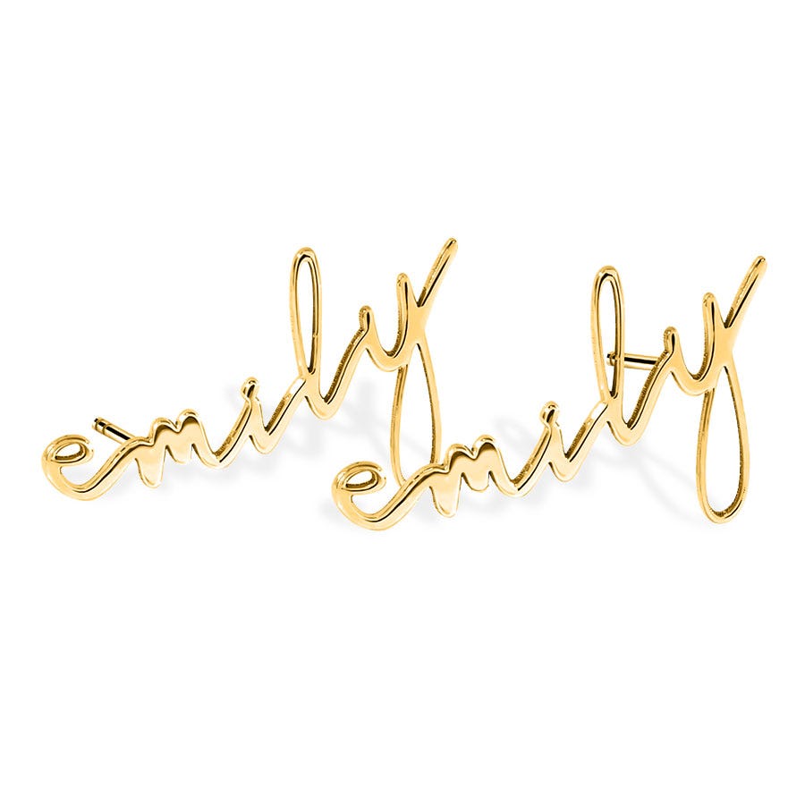 Pair Of Minimalist Script Name Earrings