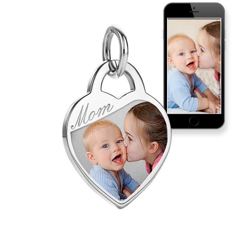 Sterling Silver Tiffany Style Heart "Mom" Photo Charm Bracelet