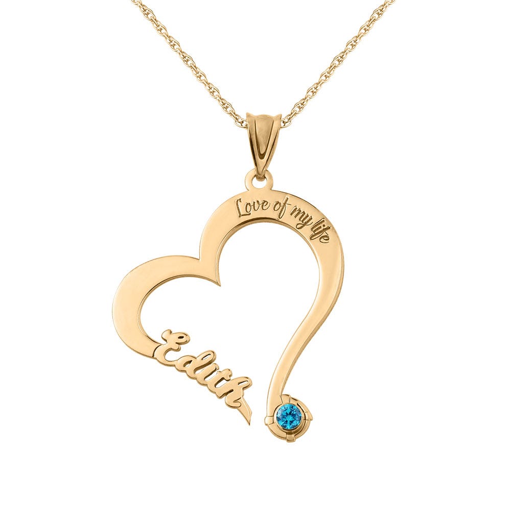 Personalized Heart Shaped Name Necklace with Birthstone and Chain Included