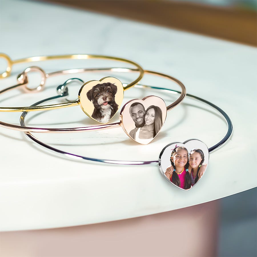 Personalized Heart Photo Engraved Bangle Bracelet