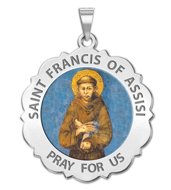 Saint Francis of Assisi Scalloped Round Religious Medal "Color EXCLUSIVE"
