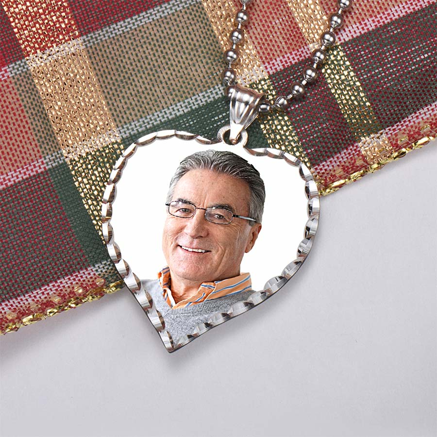 Memorial Heart Photo Pendant/Charm with Diamond Cut Edge