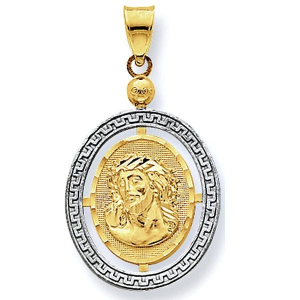 14K Tri-Color Ecce Homo / Our Lady Guadalupe Oval w/ Greek Key Border