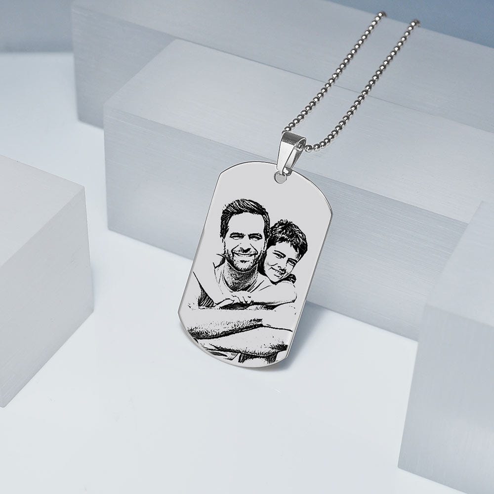 Stainless Steel Dog Tag Photo Pendant with 24 inch Ball Chain