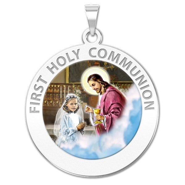 First Holy Communion Religious Medal (for a Girl) "Color EXCLUSIVE"